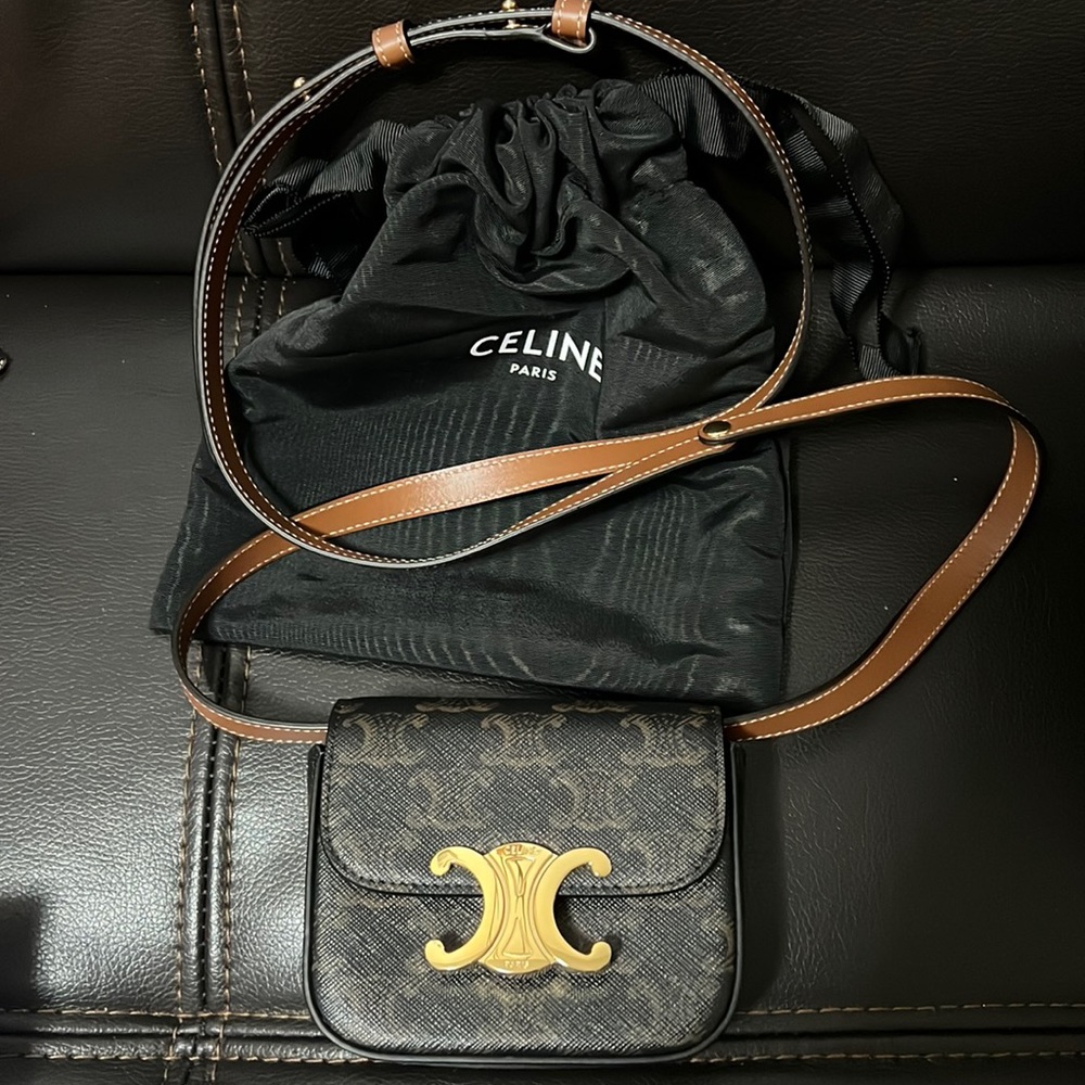 Authentic brand new Celine mini triomphe canvas and calfskin